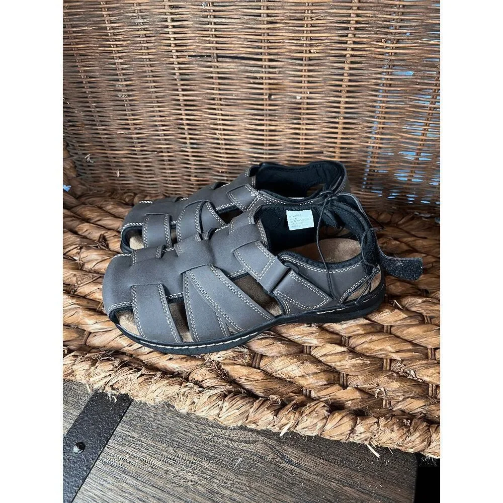 St John's Bay‎ Men's Gray Leather Memory Foam Fisherman Sandals Size 8